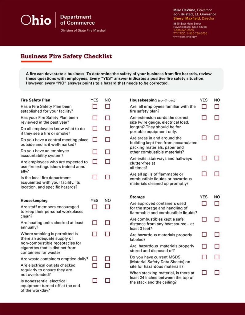 Ohio EPA Business Safety Checklist